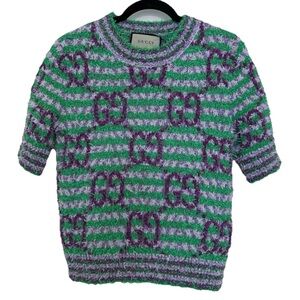 SOLD Gucci Green And Purple Short Sleeve Knit Sweater Top Small